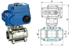 电动三片式球阀结构图