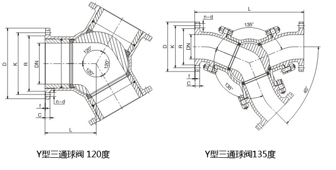 Y型三通球阀结构图